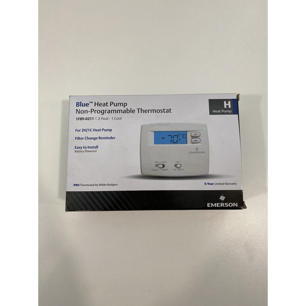 White-Rodgers 1F89-0211 Heat Pump Non-Programmable Thermostat, 2H/1C